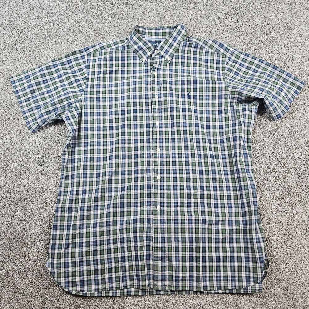 Vintage Ralph Lauren Shirt Mens XL Blue Green Tartan Plaid Classic Fit Preppy